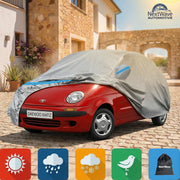 Prelata Auto Premium NextWave®️, Impermeabila, Protectie UV, Praf, Zapada, Inghet, Universala pentru Sedan, Buzunare Oglinzi, Fermoar Usa Sofer, Material Premium, Husa Saculet Depozitare