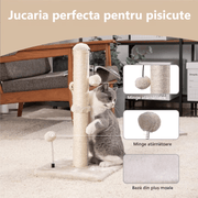 Ansamblu de joaca pentru pisici adulte sau pui NextWave®, Stalp pentru ascutit ghearelor, bila suspendata, confectionat din sisan natural rezistent la zgarieturi, 55cm, gri