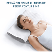 Perna ortopedica pentru dormit NextWave®, Spuma cu Memorie ergonomica pentru Gat si Suport Cervical, Ideala pentru dormitul lateral, spate sau stomac, Husa detasabila lavabila, Fermitate Medie, 60 x 40 cm