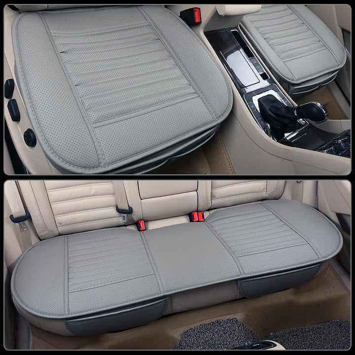Set 2 Huse scaun auto fata universala si 1 husa bancheta NextWave®️, ofera protectie pentru sezut scaune fata si bancheta, design elegant cu buzunar pentru depozitare, anti-alunecare, material respirabil, pentru toate sezoanele, piele PU, negru