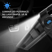Aspirator Auto si Compresor Portabil Multifunctional cu Acumulator, Functie de Aspirare Umeda si Uscata, Umflare Roti cu Afisaj de Presiune, Lumina LED, Incarcare prin Priza de Bricheta Auto USB C, 32.000 rot/min, Putere 120W, Negru