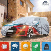 Prelata Auto Premium NextWave®️, Impermeabila, Protectie UV, Praf, Zapada, Inghet, Universala pentru Sedan, Buzunare Oglinzi, Fermoar Usa Sofer, Material Premium, Husa Saculet Depozitare