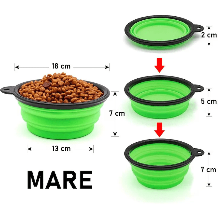 Bol portabil pentru hrana animale NextWave®️, hidratare si hranire pentru pisici si caini, ideal pentru plimbari si calatorii, silicon, pliabil, Verde