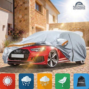 Prelata Auto Premium NextWave®️, Impermeabila, Protectie UV, Praf, Zapada, Inghet, Universala pentru Sedan, Buzunare Oglinzi, Fermoar Usa Sofer, Material Premium, Husa Saculet Depozitare