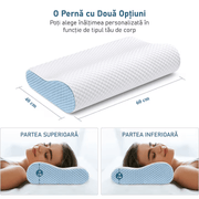Perna ortopedica pentru dormit NextWave®, Spuma cu Memorie ergonomica pentru Gat si Suport Cervical, Husa detasabila lavabila, Ideala pentru dormitul lateral, spate sau stomac, Fermitate Medie, 60 x 40 cm