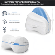 Perna ortopedica pentru genunchi si picioare NextWave®️, Spuma cu memorie, potrivita pentru ameliorarea durerilor de sciatica, spate, sold, genunchi, articulatii, picioare umflate, varice, husa detasabila, alb