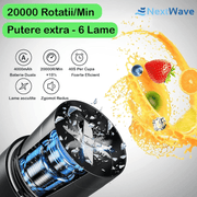 Mini Blender Electric NextWave™, Portabil, Multifunctional, Auto-curatare, Autonomie Mare, Baterie reincarcabila 4000mAh, 460 ml