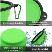 Bol portabil pentru hrana animale NextWave®️, hidratare si hranire pentru pisici si caini, ideal pentru plimbari si calatorii, silicon, pliabil, Verde