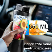 Mini Blender Electric Portabil NextWave™, Multifunctional, Auto-curatare, Autonomie Mare, Recipient detasabil cu capac, Baterie reincarcabila 6000mAh, 20.000 RPM, 240W, 650 ml, negru