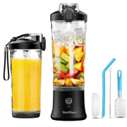 Mini Blender Electric Portabil NextWave™, Multifunctional, Auto-curatare, Autonomie Mare, Recipient detasabil cu capac, Baterie reincarcabila 4000mAh, 240W, 600 ml, negru