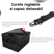 Organizator portbagaj auto NextWave®️ cu chingi de ancorare si capac, Multifunctional, Pliabil, 9 compartimente, Capacitate 65L, Material Oxford 1680D, 58.4x40.6x25.4 cm, negru