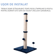 Ansamblu de joaca pentru pisici adulte sau pui, stalp pentru ascutit ghearelor, 2 bile suspendate, confectionat din sisan natural rezistent la zgarieturi, inaltime mare de 86 cm pentru protectia mobilei, albastru