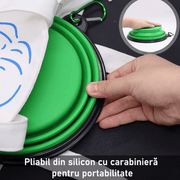 Bol portabil pentru hrana animale NextWave®️, hidratare si hranire pentru pisici si caini, ideal pentru plimbari si calatorii, silicon, pliabil, Verde