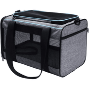 Geanta pentru transport animale mici NextWave®, pisica, caine, iepure, din panza, 45x28x28 cm, Baza rezistenta cu covoras, Usor de transportat, Plasa respirabila, Gri