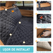 Husa scaune auto protectie si transport animale NextWave®️, Universala, Plasa pentru vizualizare, pentru caini si pisici de toate taliile, ofera protectie 3-1 bancheta spate autoturism, Impermeabila, 137cm, Negru