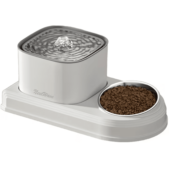 Dispenser apa automat cu Bol pentru mancare NextWave®, 2-1 tip fantana pentru pisici si caini, cu purificare si filtrare prin carbune activ, 3L, silentios, adaptor priza, Alb