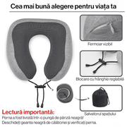 Perna de Calatorie pentru Gat NextWave®️, din Spuma cu Memorie, pentru Avion, Masina si Tren, Husa respirabila, Suport Cervical, Gri