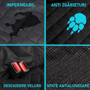 Husa scaune auto pentru transport animale NextWave®️, universala, caini si pisici, taxi, ride sharing, ofera protectie bancheta spate, impermeabila, antialunecare, 123 cm, negru