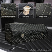 Organizator portbagaj auto Premium NextWave®️, Multifunctional, Pliabil, Rezistent, Manere Laterale, Prindere cu catarame, 1/2/3 compartimente, alb negru