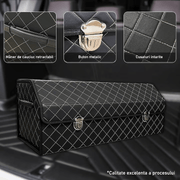 Organizator portbagaj auto Premium NextWave®️, Multifunctional, Pliabil, Rezistent, Manere Laterale, Prindere cu catarame, 3 compartimente mari, 75x31x30 cm, alb negru