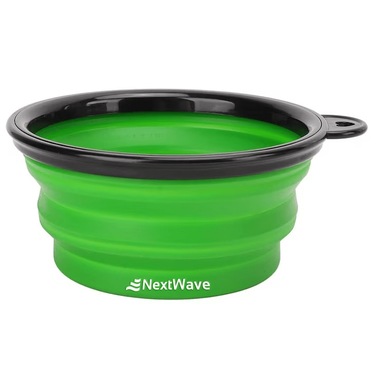 Bol portabil pentru hrana animale NextWave®️, hidratare si hranire pentru pisici si caini, ideal pentru plimbari si calatorii, silicon, pliabil, Verde