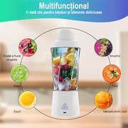 Mini Blender Electric Portabil NextWave™, Multifunctional, Auto-curatare, Autonomie Mare, Recipient detasabil cu capac, Baterie reincarcabila 6000mAh, 20.000 RPM, 240W, 650 ml, alb