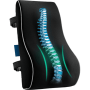 Perna lombara ortopedica NextWave®, din spuma cu memorie, Suport lombar pentru scaun de birou sau masina, Respirabila si Antialunecare, Husa detasabila, Negru, 44 x 40 x 11cm