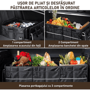 Organizator portbagaj auto cu Geanta Termica NextWave®️ si chingi de ancorare, Multifunctional, Pliabil, 6 compartimente, Material Oxford 1680D, 90x35x30 cm, negru