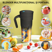Blender electric portabilMini Blender Electric NextWave™, Portabil, Multifunctional, Auto-curatare, Autonomie Mare, Baterie reincarcabila 4000mAh, Smoothie, legume si fructe, Milk shake, Fresh, 470 ml, 6 Lame 3D
