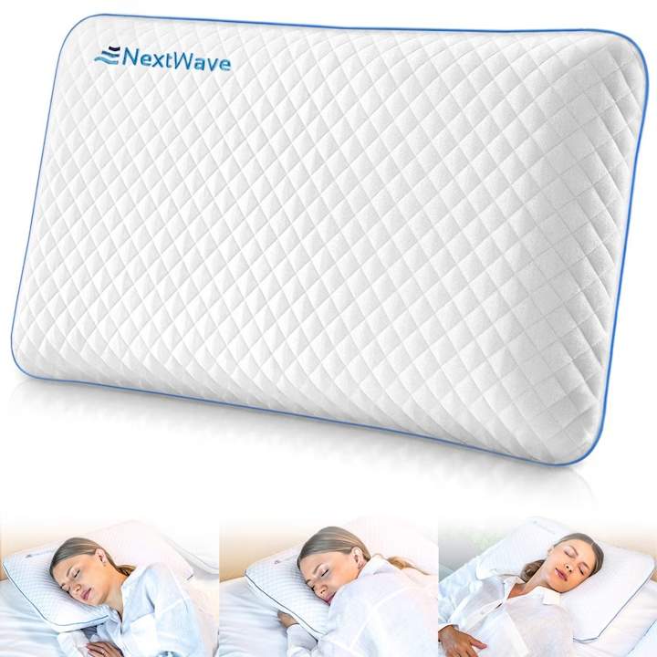 Pernă pentru dormit NextWave Spumă cu memorie cu gel ventilat Confort răcoros cu zone termice pentru somn odihnitor
