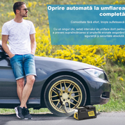 Compresor Auto Portabil pentru Anvelope Auto, Motociclete, Tubliss Enduro, Biciclete si Mingi, 10, 3 BAR/ 150 PSI, Manometru Digital, Alimentare 12V DC, lumina led 2 Moduri, setare oprire automata, husa depozitare, Negru