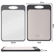 Tocator de bucatarie Dublu fata-verso, Decongelare Rapida, Fata otel inoxidabil 304 pentru carne, verso PP pentru legume, fructe, Usor de curatat, Scurgere suc, Macinare usturoi, Rezistent la Zgarieturi si Durabil, dimensiune mare 40x28 cm