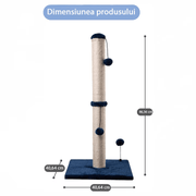 Ansamblu de joaca pentru pisici adulte sau pui, stalp pentru ascutit ghearelor, 2 bile suspendate, confectionat din sisan natural rezistent la zgarieturi, inaltime mare de 86 cm pentru protectia mobilei, albastru