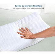 Perna ortopedica pentru dormit NextWave®, Spuma cu Memorie ergonomica pentru Gat si Suport Cervical, Ideala pentru dormitul lateral, spate sau stomac, Husa detasabila lavabila, Fermitate Medie, albastru