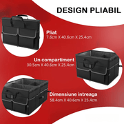 Organizator portbagaj auto NextWave®️ cu chingi de ancorare si capac, Multifunctional, Pliabil, 9 compartimente, Capacitate 65L, Material Oxford 1680D, 58.4x40.6x25.4 cm, negru