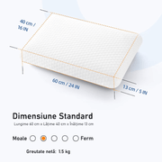 Perna ortopedica pentru dormit NextWave®️, Spuma cu Memorie, Ergonomica pentru Gat si Suport Cervical, Husa detasabila lavabila, Ideala pentru dormitul lateral, spate sau stomac, alba