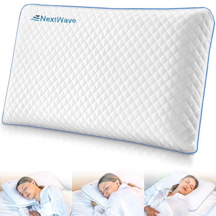 Pernă pentru dormit NextWave Spumă cu memorie cu gel ventilat Confort răcoros cu zone termice pentru somn odihnitor