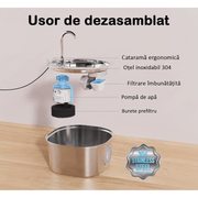 Dispenser apa automat tip fantana pentru pisici si caini NextWave®, cu fereastra mare pentru nivelul apei, purificare si filtrare prin carbune activ, otel inoxidabil, ultra-silentiosa, USB, adaptor priza, capacitate 3.2L