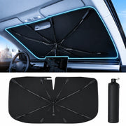 Parasolar auto NextWave® tip umbrela pentru parbriz, material reflectorizant 240T cu strat de racire, protectie UV si termica, structura flexibila cu arcuri, design pliabil, husa de depozitare inclusa, 131 x 77 cm, negru