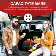 Organizator portbagaj auto NextWave®️ cu chingi de ancorare si capac, Multifunctional, Pliabil, 9 compartimente, Capacitate 65L, Material Oxford 1680D, 58.4x40.6x25.4 cm, negru