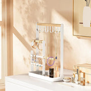 Suport bijuterii NextWave, 4 niveluri, 10 carlige, alb, dimensiuni compacte