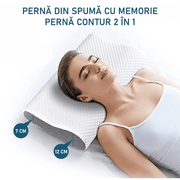 Perna ortopedica pentru dormit NextWave®, Spuma cu Memorie ergonomica pentru Gat si Suport Cervical, Ideala pentru dormitul lateral, spate sau stomac, Husa detasabila lavabila, Fermitate Medie, 60 x 40 cm