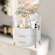 Organizator pentru cosmetice si bijuterii NextWave®, spatiu depozitare cu 2 sertare si vitrina, multifunctionala, alb