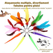 Set jucarii interactive pentru pisici NextWave, stimuleaza instinctul de vanator si miscarea, 2 baghete telescopice extensibile cu sfoara si clopotel, pene naturale ecologice, pentru pisoi si pisici de toate varstele, set 27 piese, 38.1-98.8 cm