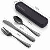 Set tacamuri portabile de calatorie NextWave® cu caseta de transport ranforsata si inchidere cu clema, 4 piese compacte din otel inoxidabil, rezistente la rugina, lavabile in masina de spalat vase, pentru camping, birou si scoala, negru