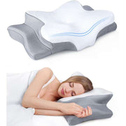 Perna ortopedica pentru dormit NextWave®, Spuma cu Memorie pentru suport Cervical, Ergonomica pentru Gat si Suport Cervical, Ideala pentru dormitul spate, lateral sau stomac, Husa detasabila Hipoalergenica Lavabila