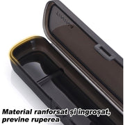 Set tacamuri portabile de calatorie NextWave® cu caseta de transport ranforsata si inchidere cu clema, 4 piese compacte din otel inoxidabil, rezistente la rugina, lavabile in masina de spalat vase, pentru camping, birou si scoala, negru