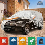 Prelata Auto Premium NextWave®️, Impermeabila, Protectie UV, Praf, Zapada, Inghet, Universala pentru Sedan, Buzunare Oglinzi, Fermoar Usa Sofer, Material Premium, Husa Saculet Depozitare