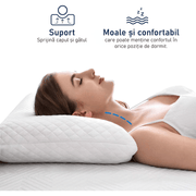 Perna ortopedica pentru dormit NextWave®️, Spuma cu Memorie cu gel ventilata, 2 zone termice, Ergonomica pentru Gat si Suport Cervical, Husa detasabila lavabila, Ideala pentru dormitul lateral, spate sau stomac