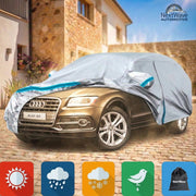 Prelata Auto Premium NextWave®️, Impermeabila, Protectie UV, Praf, Zapada, Inghet, Universala pentru Sedan, Buzunare Oglinzi, Fermoar Usa Sofer, Material Premium, Husa Saculet Depozitare